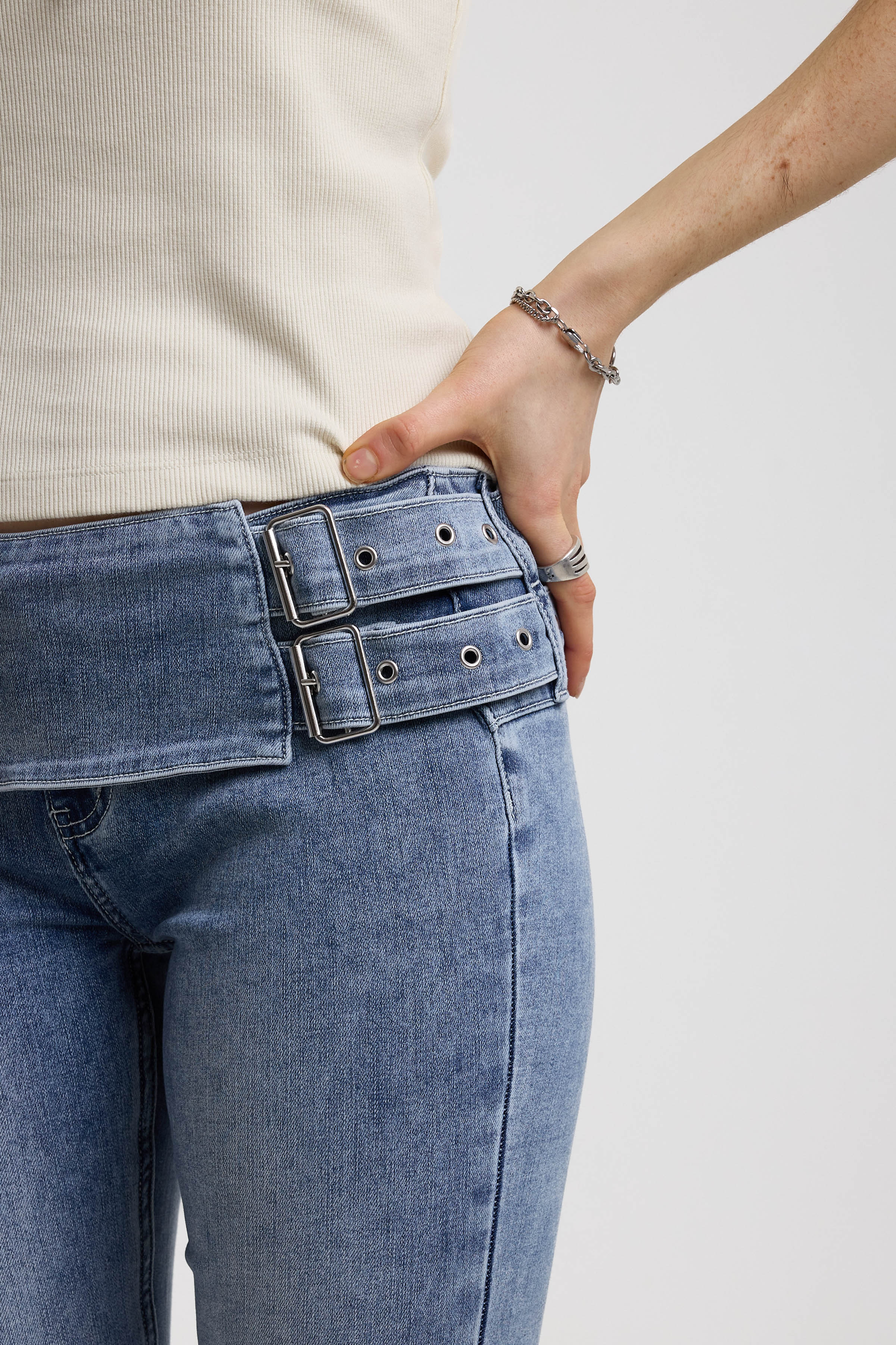 Moss Low Rise Double Buckle Flare Jeans - Image 3